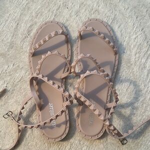 Olivia Miller Women's Nude Studded Sandals